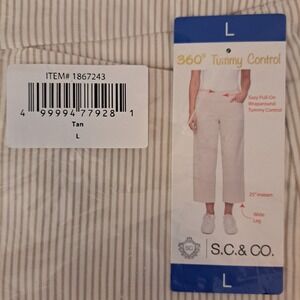 S.C. & CO. Wide Leg Pants Womens L Tan NEW Tummy Control Pinstripe 828-255-CB5